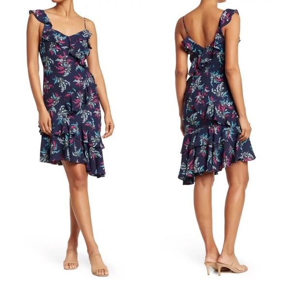 {Likely} Ophelia Floral Asymmetrical Ruffle Dress in Blue - Women's 00 - NWT - Picture 1 of 11